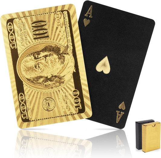 Waterproof Playing Cards, Cool Black&Gold Playing Cards, Poker Cards Game for Adults, Plastic Deck of Cards for Family Game, Party and Magic(2 Pack)