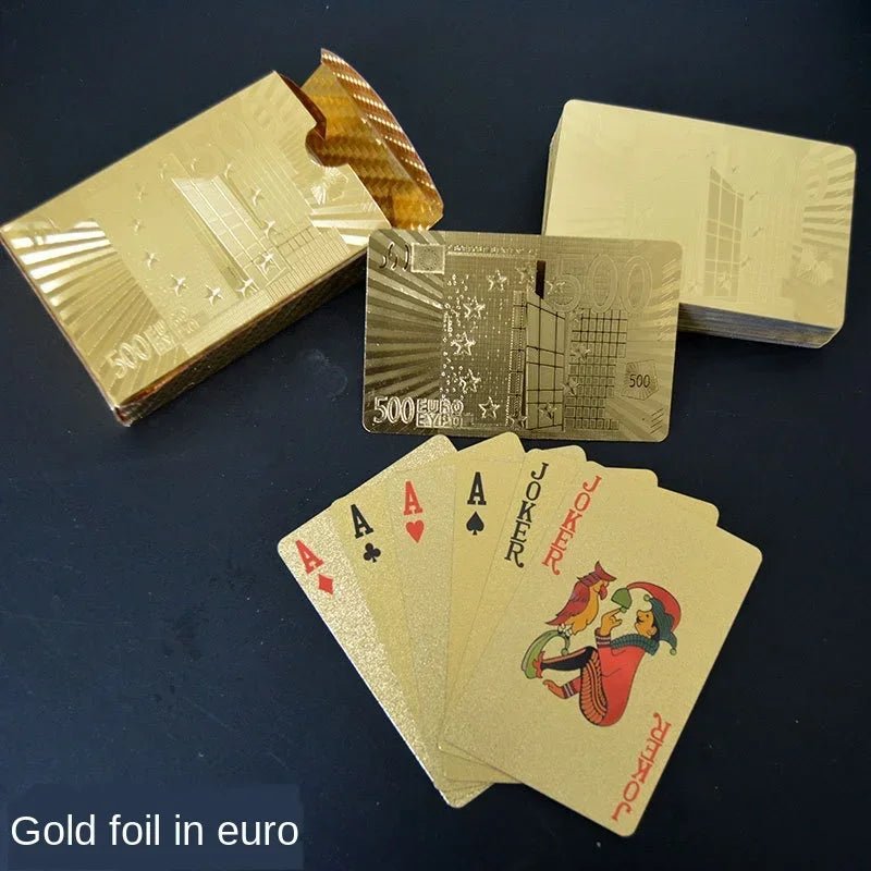 24K Gold Playing Cards Plastic Poker Game Deck Foil Pokers Pack Magic Cards Waterproof Card Gift Collection Gambling Board Game