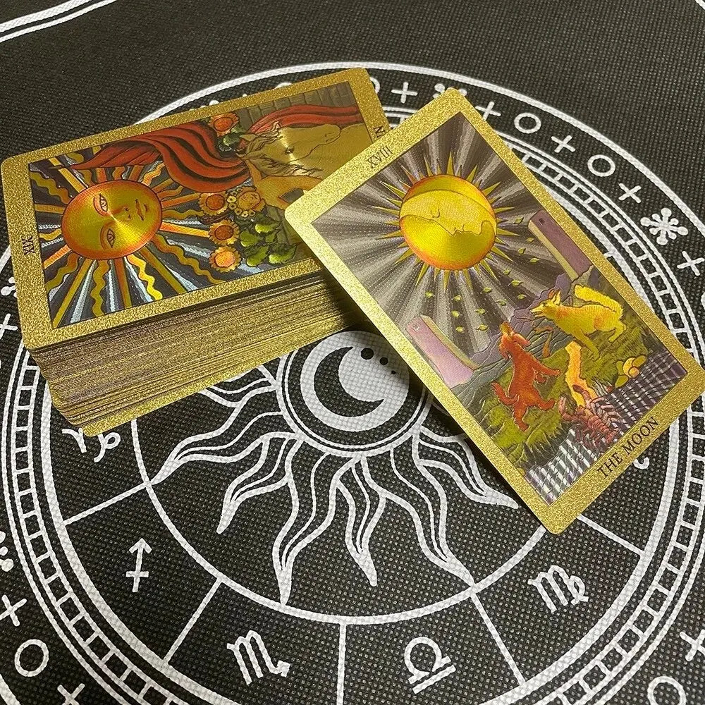 Gold Foil Tarot Cards Waterproof Whitch Divination Props Classic Catan Board Game Beginner Prophecy for Self-Learning Props Cat