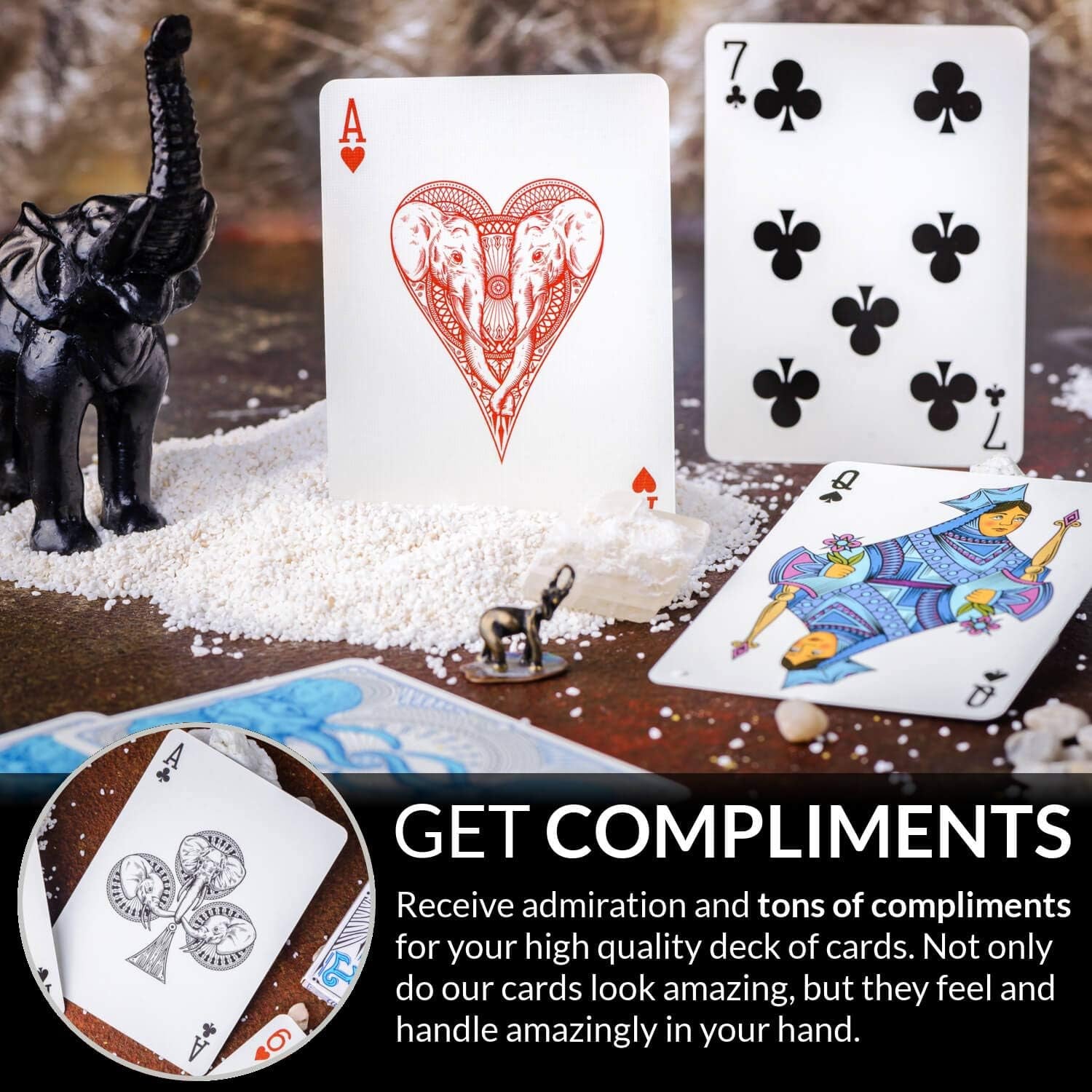 Elephant Tundra Playing Cards – Beautiful Deck of Cards with FREE Card Game Ebook, Hand Illustrated Poker Cards. Incredible Foil and Intricate Detail Makes Them Great Gifts for Kids and Adults