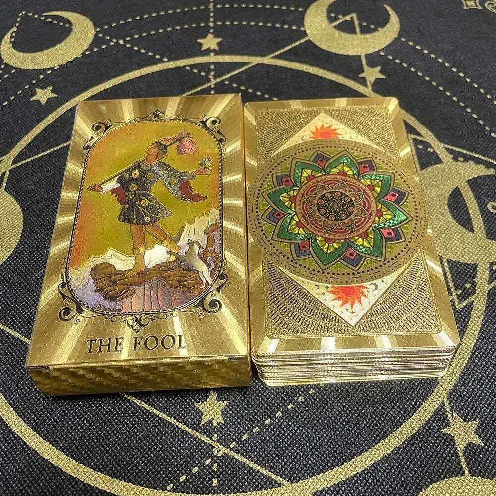 Gold Foil Tarot Cards Waterproof Whitch Divination Props Classic Catan Board Game Beginner Prophecy for Self-Learning Props Cat