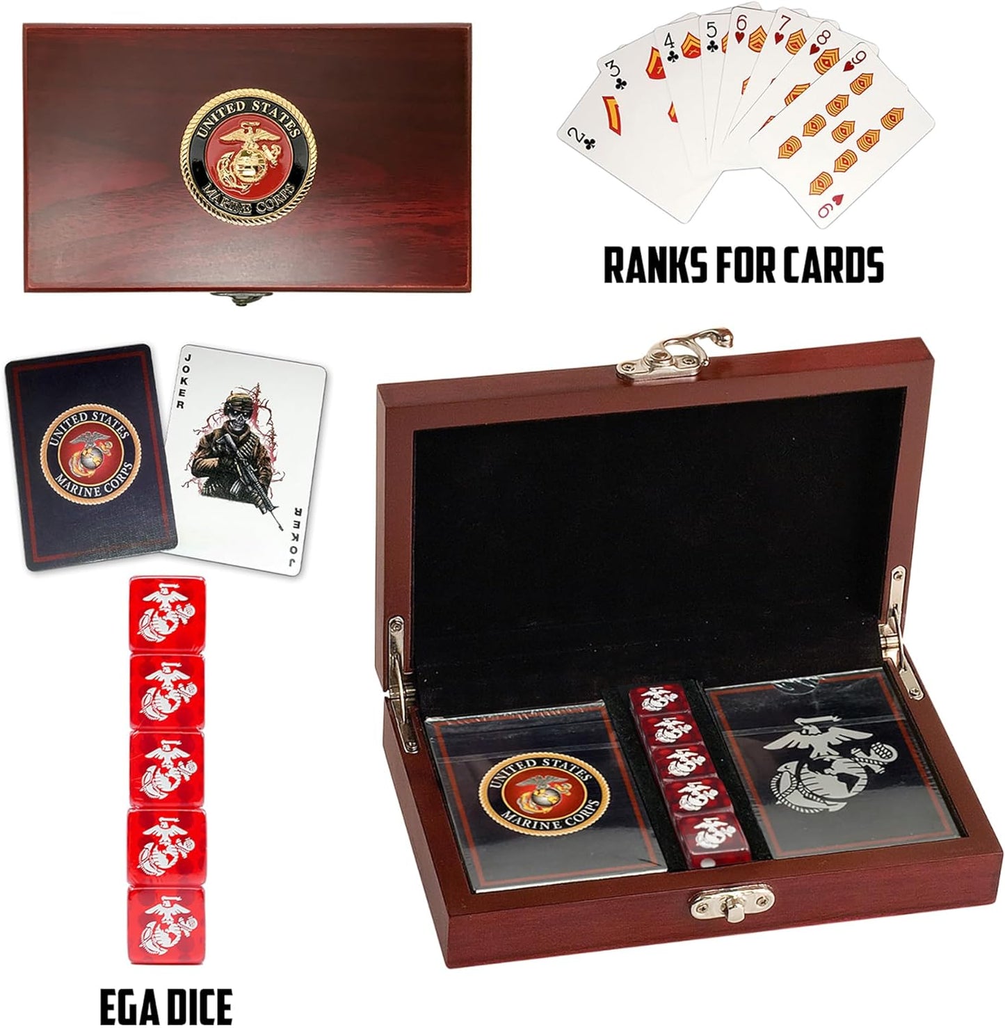 USMC Playing Cards with Marine Corps Dice Gift Set - Show Your Marine Pride with This Officially Licensed Deck and Dice Combo - Great Gift for Marines