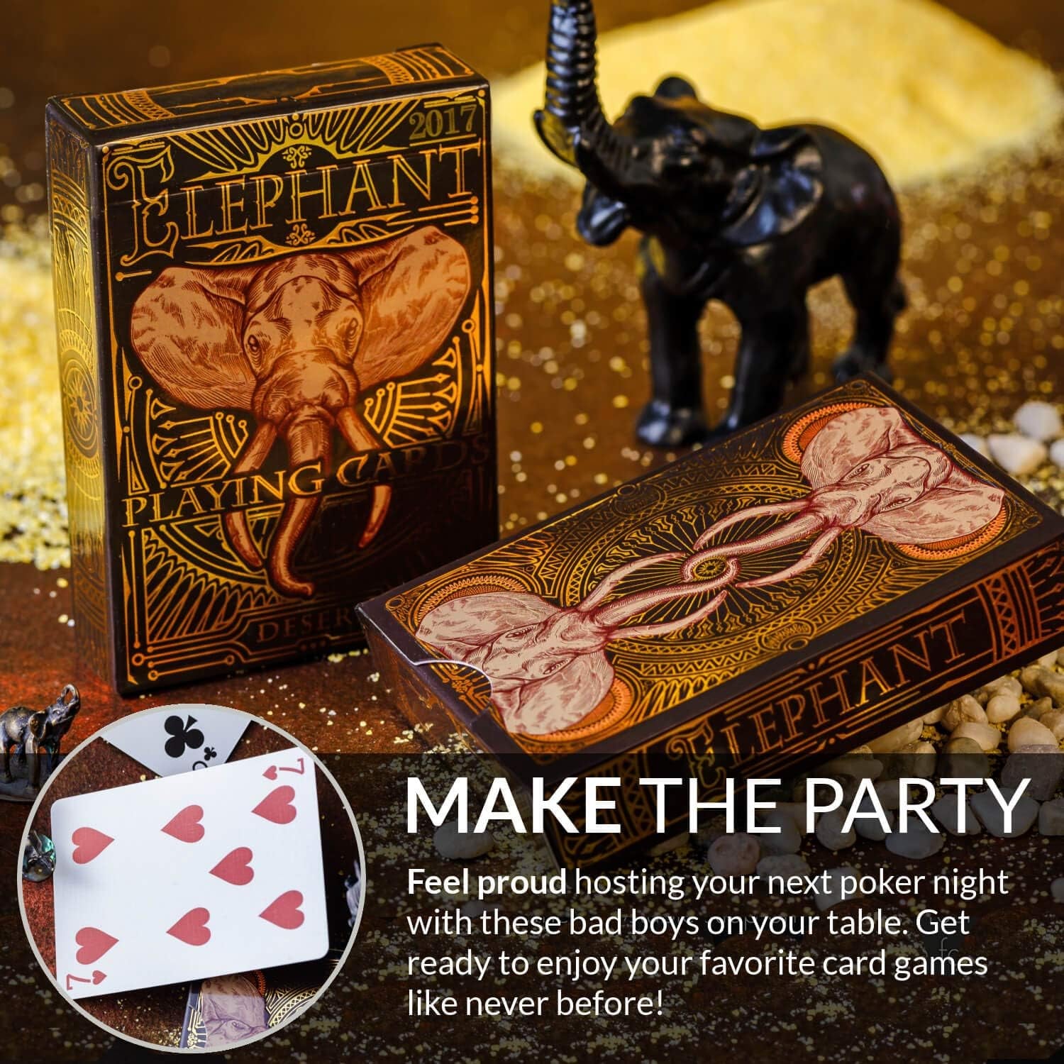 Elephant Desert Playing Cards – Beautiful Deck of Cards with FREE Card Game Ebook, Hand Illustrated Poker Cards. Incredible Foil and Intricate Detail Makes Them Great Gifts for Kids and Adults