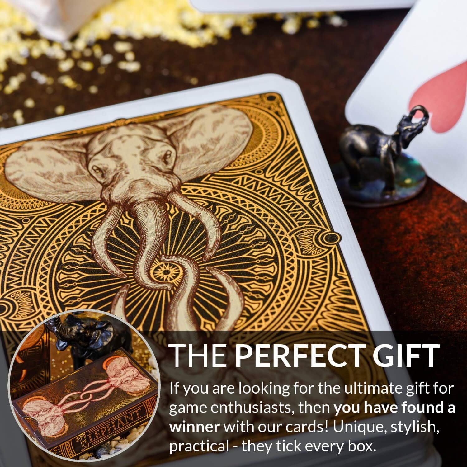 Elephant Desert Playing Cards – Beautiful Deck of Cards with FREE Card Game Ebook, Hand Illustrated Poker Cards. Incredible Foil and Intricate Detail Makes Them Great Gifts for Kids and Adults