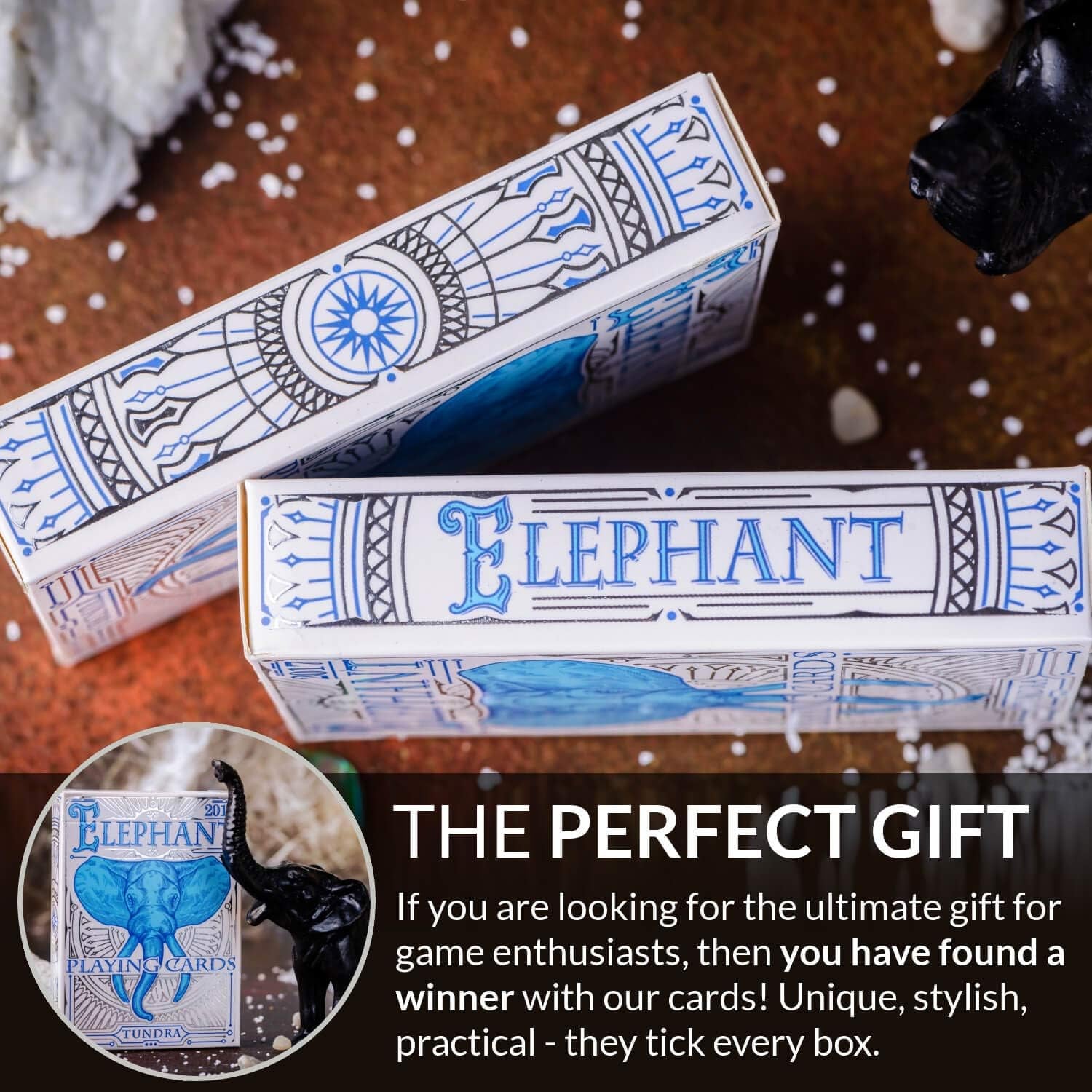 Elephant Tundra Playing Cards – Beautiful Deck of Cards with FREE Card Game Ebook, Hand Illustrated Poker Cards. Incredible Foil and Intricate Detail Makes Them Great Gifts for Kids and Adults