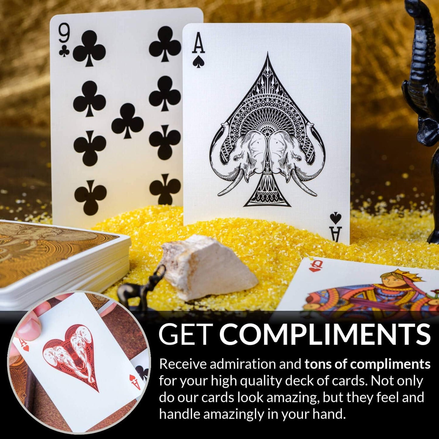 Elephant Desert Playing Cards – Beautiful Deck of Cards with FREE Card Game Ebook, Hand Illustrated Poker Cards. Incredible Foil and Intricate Detail Makes Them Great Gifts for Kids and Adults