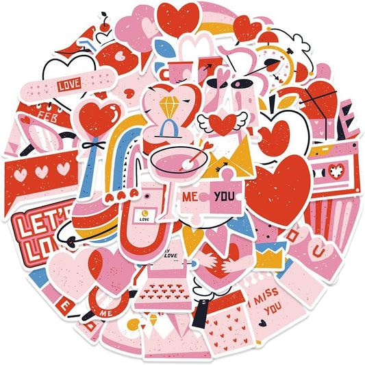 Valtine'S Day Love Stickers of 50 Vinyl Merchandise Heart Laptop Stickers for Laptops, Computers, Hydro Flasks, Skateboard and Travel Case