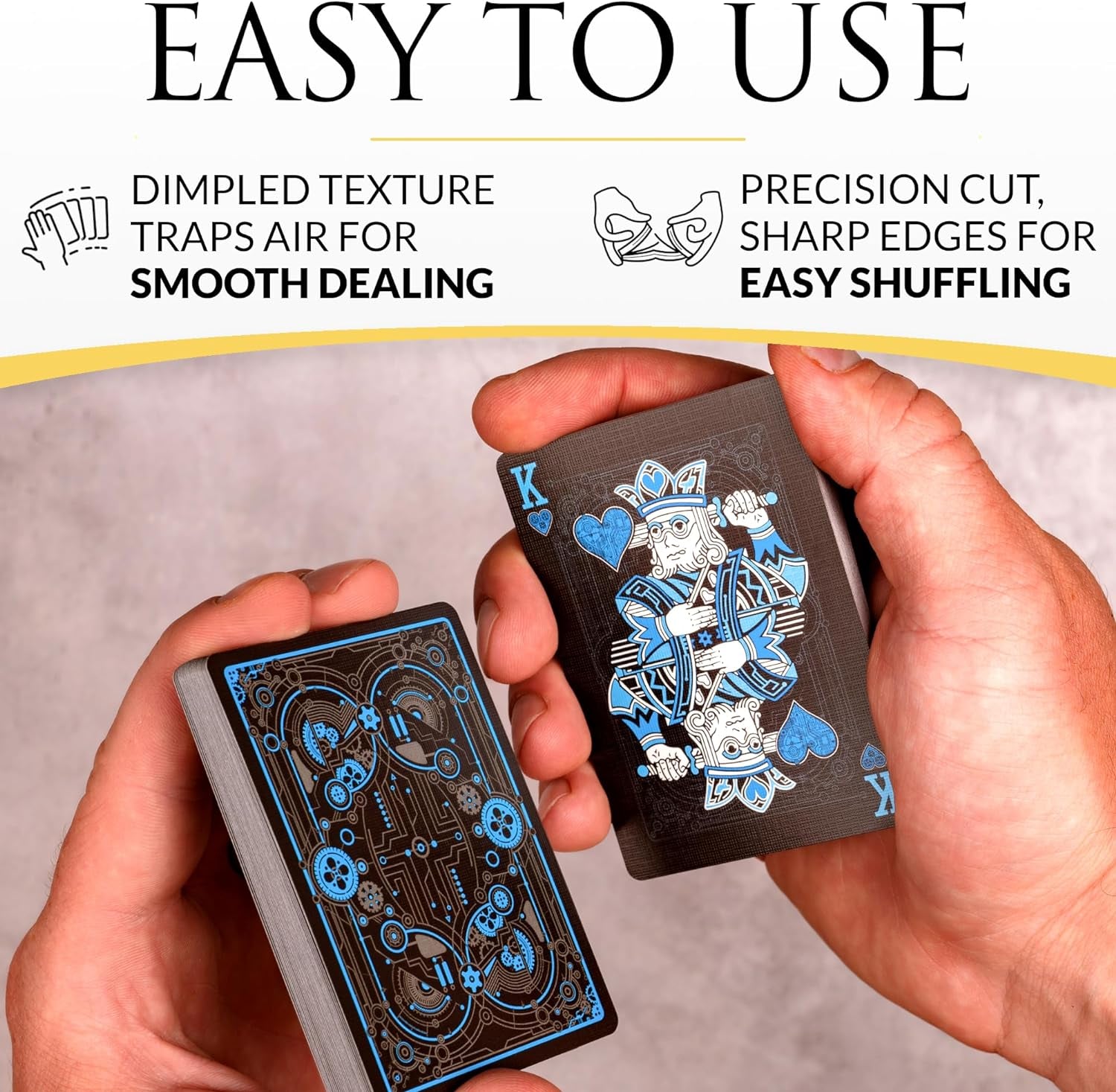 Cyberpunk Blue Playing Cards, Cardistry Decks, Black Deck of Cards for Kids & Adults, Cool with Card Game E-Book, Unique Poker,