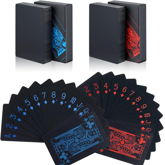 2 Decks Playing Cards Poker Cards Deck of Cards Premium Black Poker Cards Waterproof Plastic Cards with Gift Box,Game Tools for Family Game Party- Cool Red and Blue