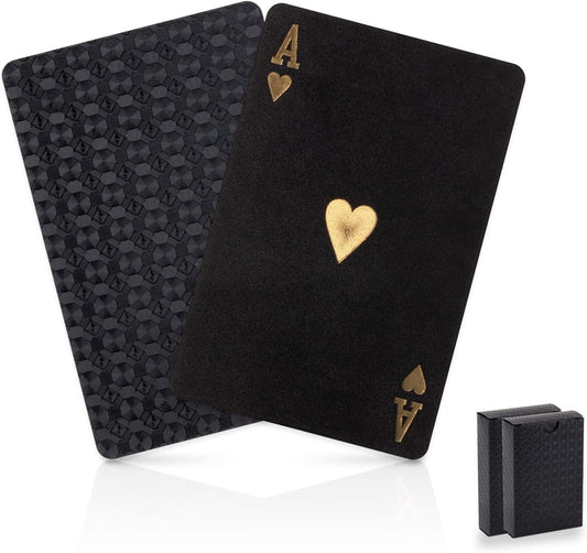 Waterproof Playing Cards, Cool Black Playing Cards, Poker Cards Game for Adults, Plastic Deck of Cards for Family Game, Party and Magic(2 Pack)