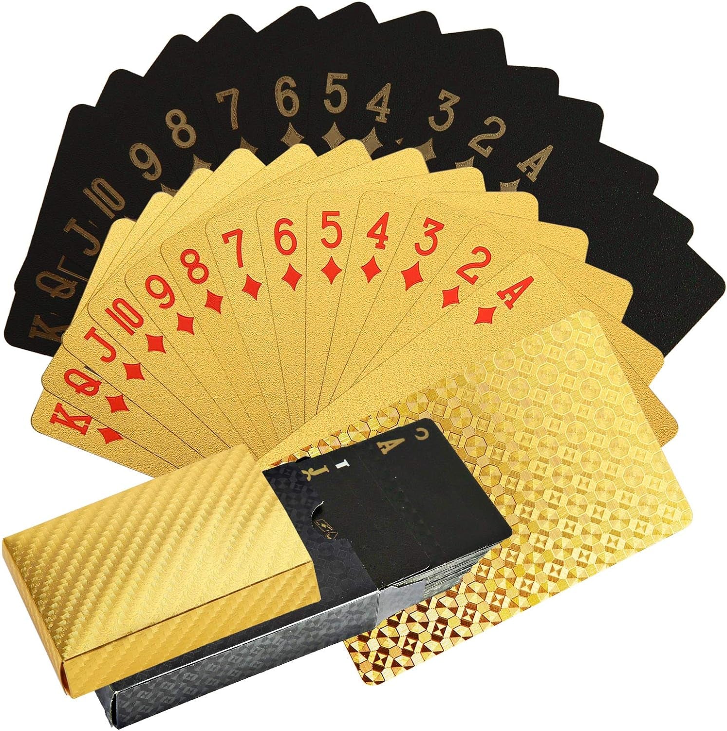 Playing Card Waterproof Poker Cards 1/2 Decks Durable Flexible Waterproof Patterned Design PET Poker Playing Cards for Family Game Party 1Pc Black+1Pc Gold