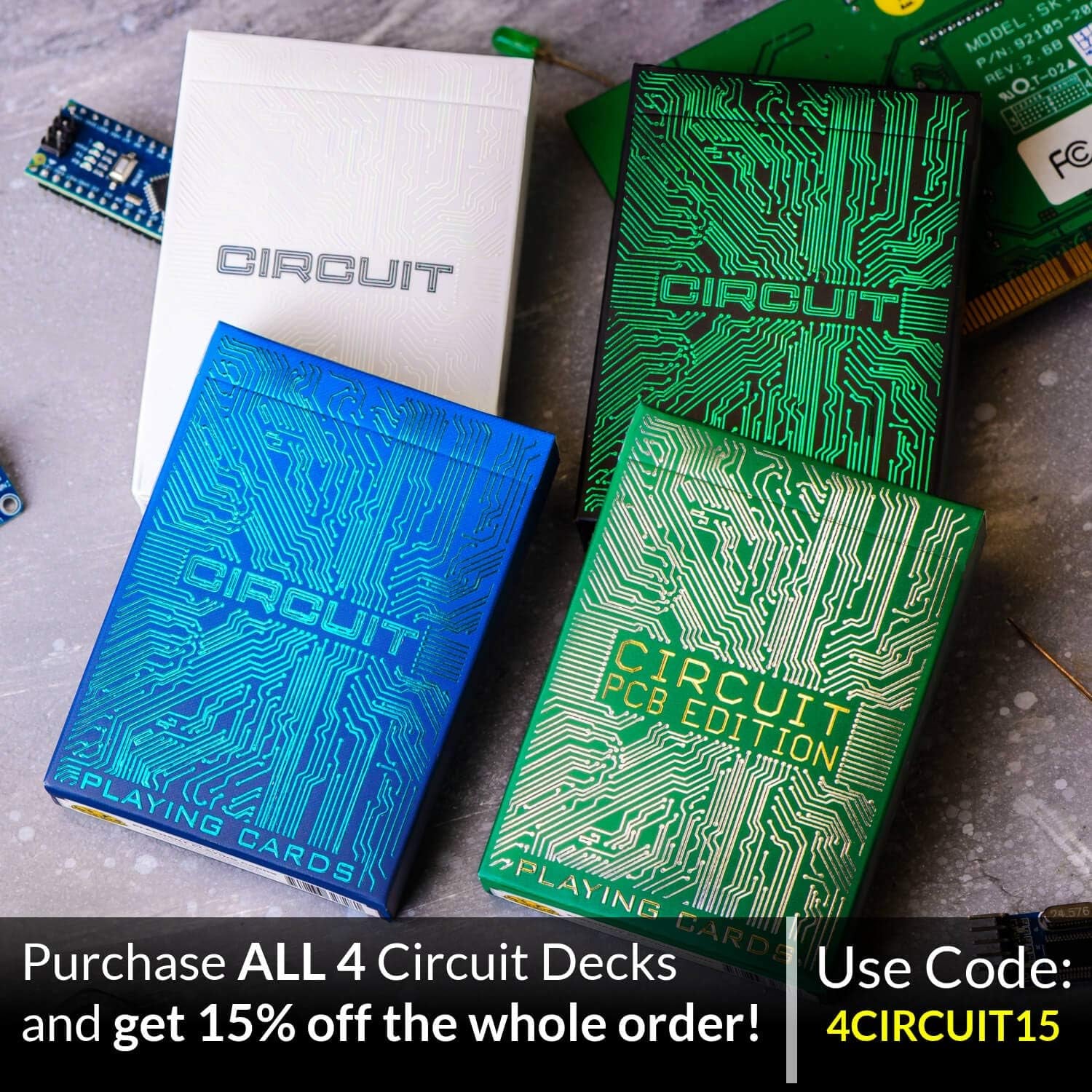 Circuit Playing Cards, Creative Deck of Cards with Free Card Game Ebook, Premium Card Deck, Cool Poker Cards, Unique Bright Colors for Kids & Adults, Computer Themed, Black Playing Cards