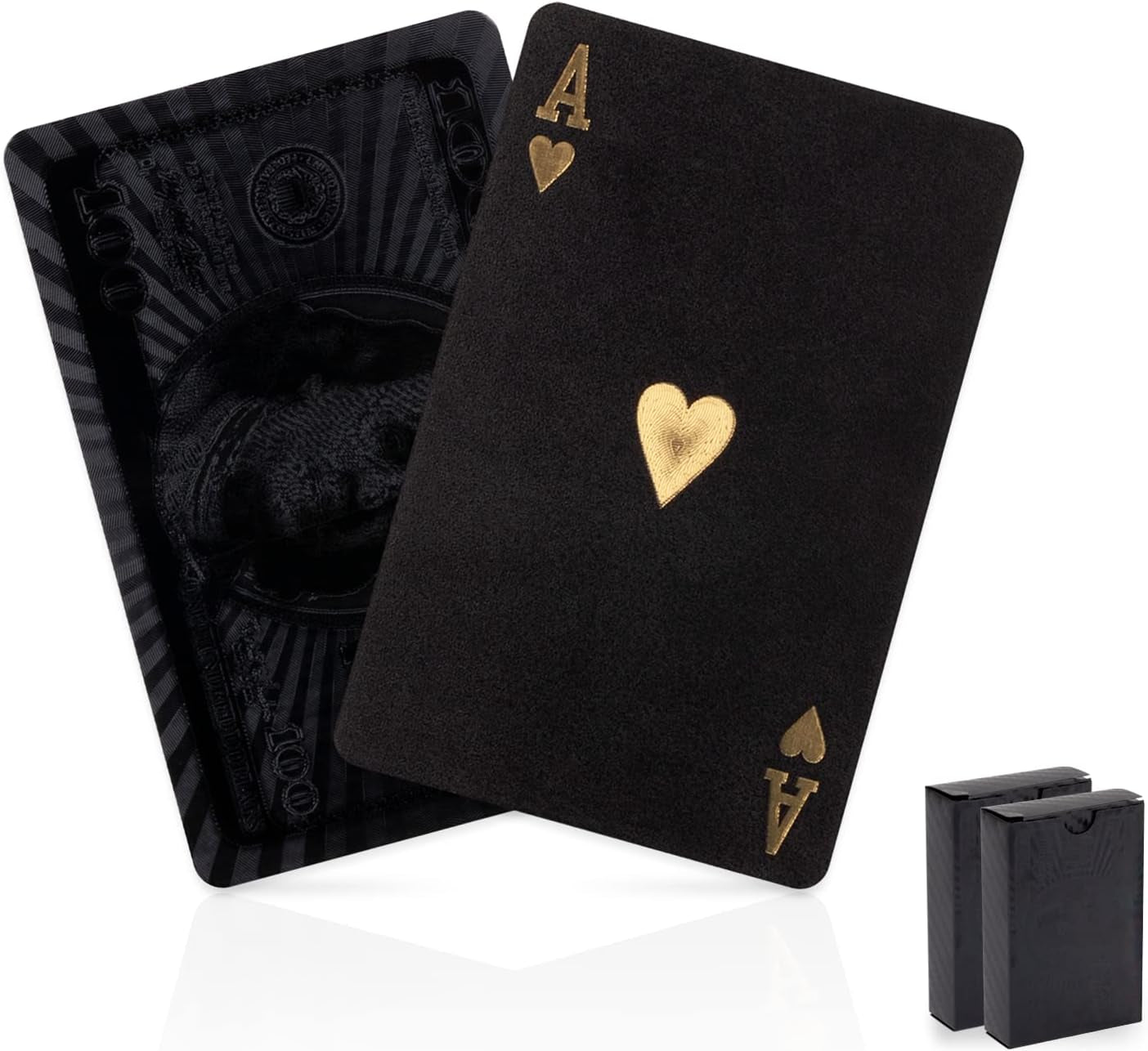 Waterproof Playing Cards, Cool Black Playing Cards, Poker Cards Game for Adults, Plastic Deck of Cards for Family Game, Party and Magic(2 Pack)