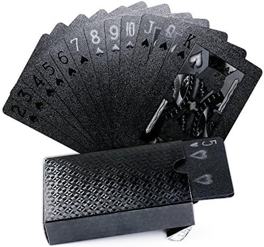 Cool Black Foil Poker Playing Cards, Waterproof Deck of Cards with Gift Box, Use for Party and Game