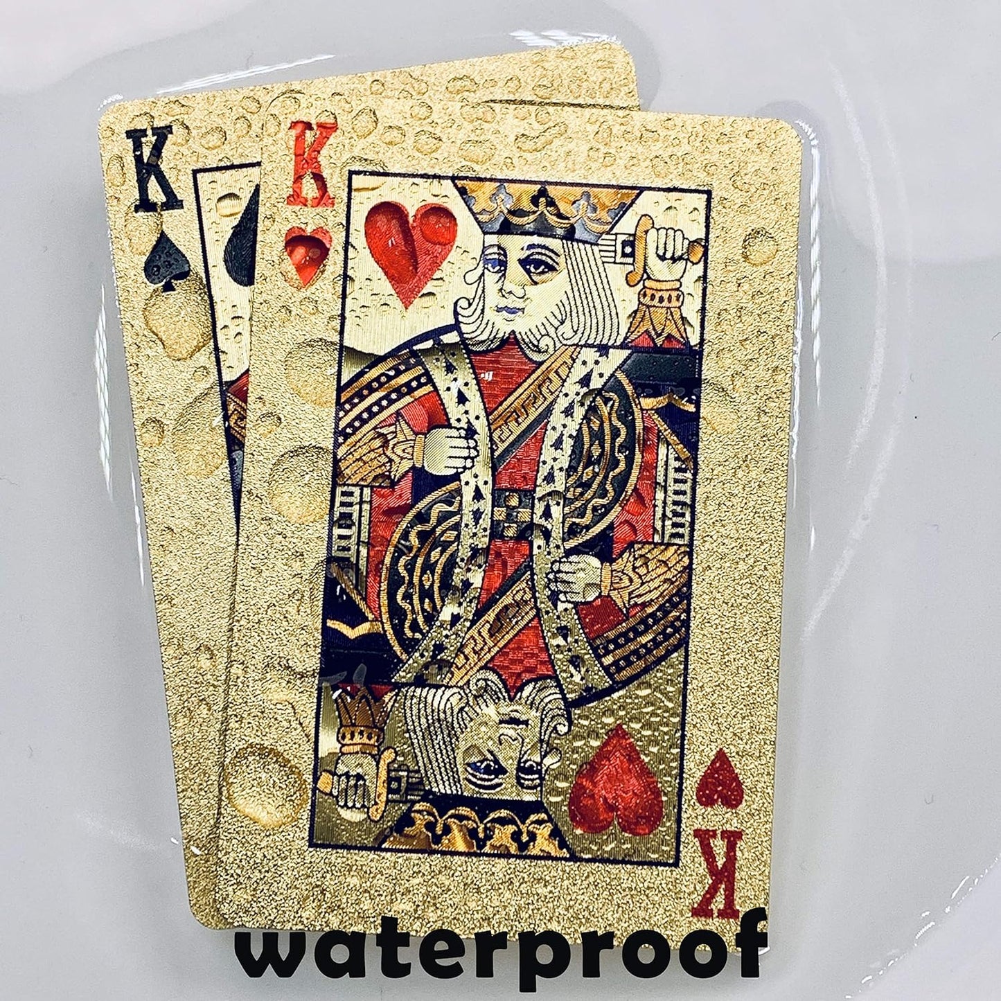 2 Decks Playing Cards Gold Silver Diamond 24K Foil Waterproof Poker HD Kids Adults Magic Party Games (Gold Silver)