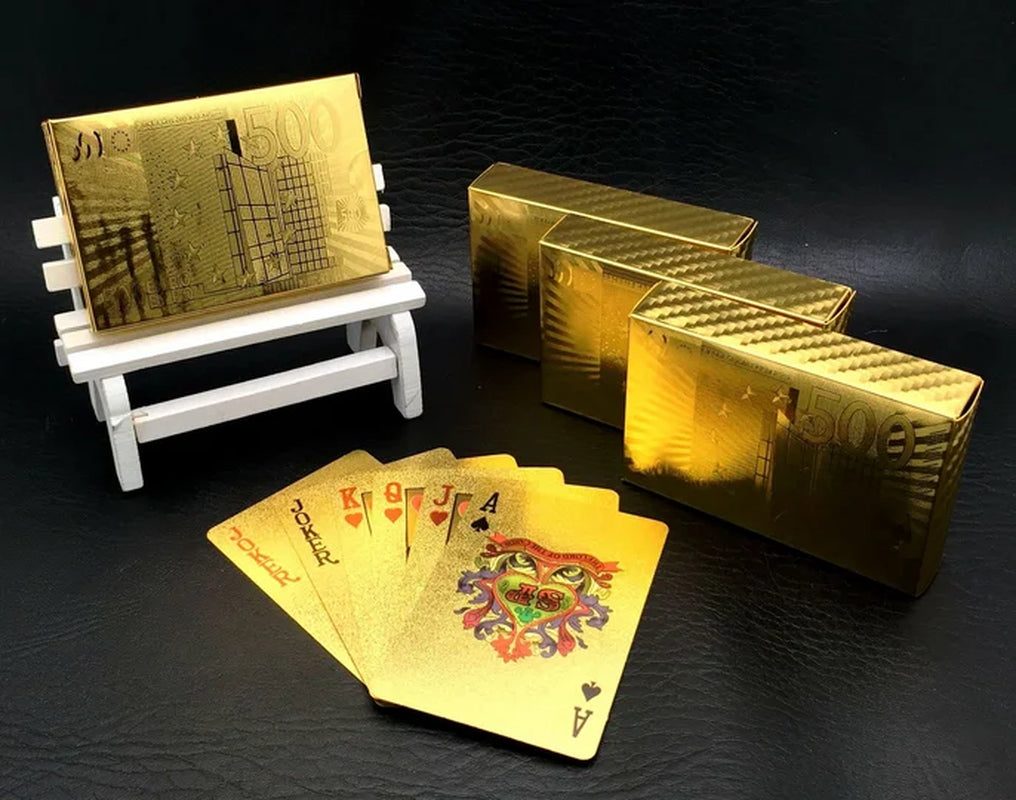 One Deck Gold Foil Poker Euros Style Plastic Poker Playing Cards Waterproof Cards Good Price Gambling Board Game GYH