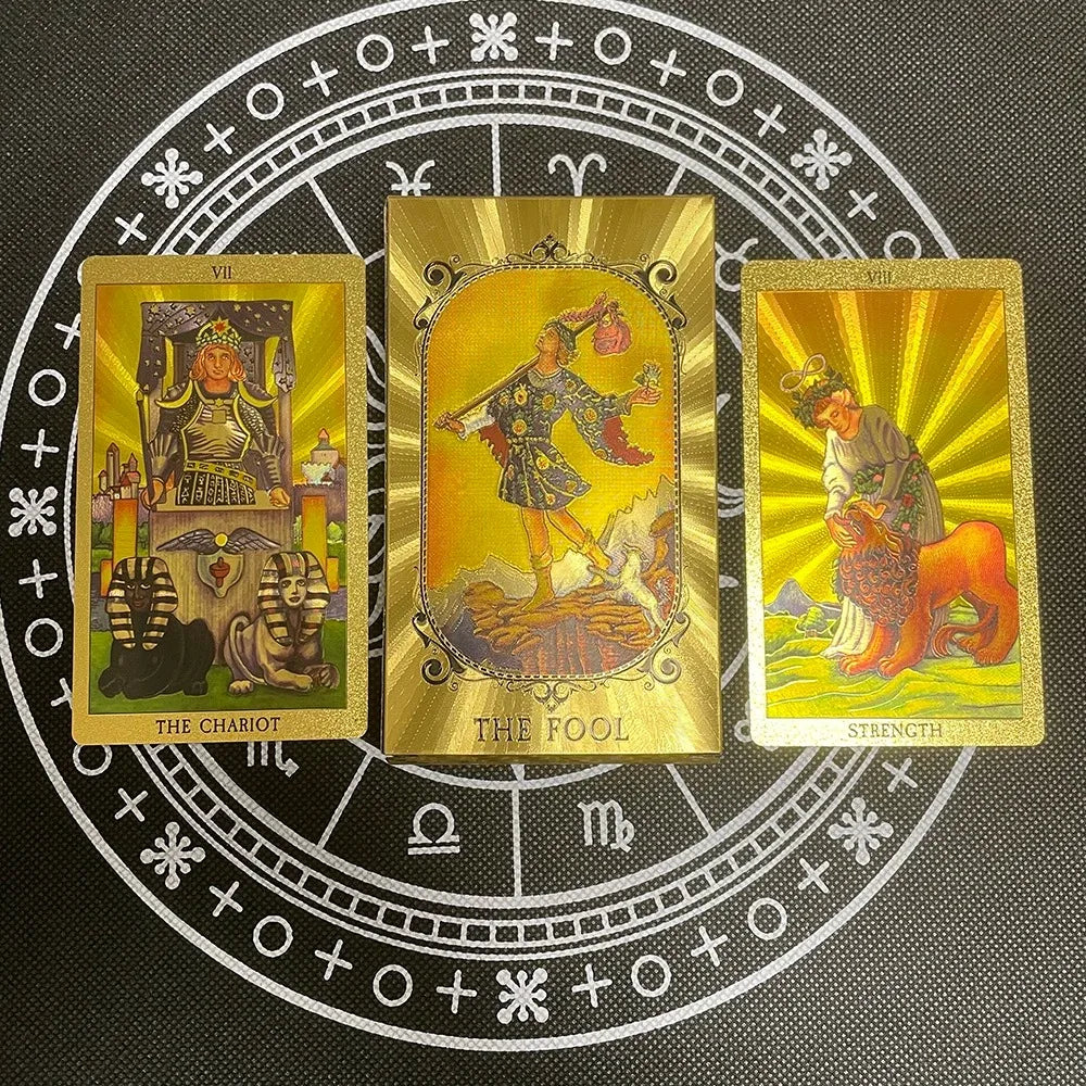 Gold Foil Tarot Cards Waterproof Whitch Divination Props Classic Catan Board Game Beginner Prophecy for Self-Learning Props Cat