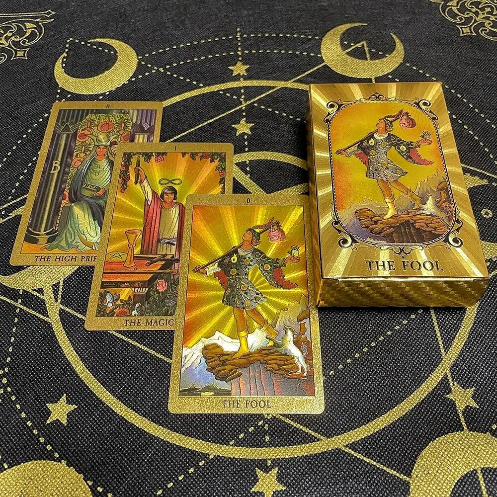 Gold Foil Tarot Cards Waterproof Whitch Divination Props Classic Catan Board Game Beginner Prophecy for Self-Learning Props