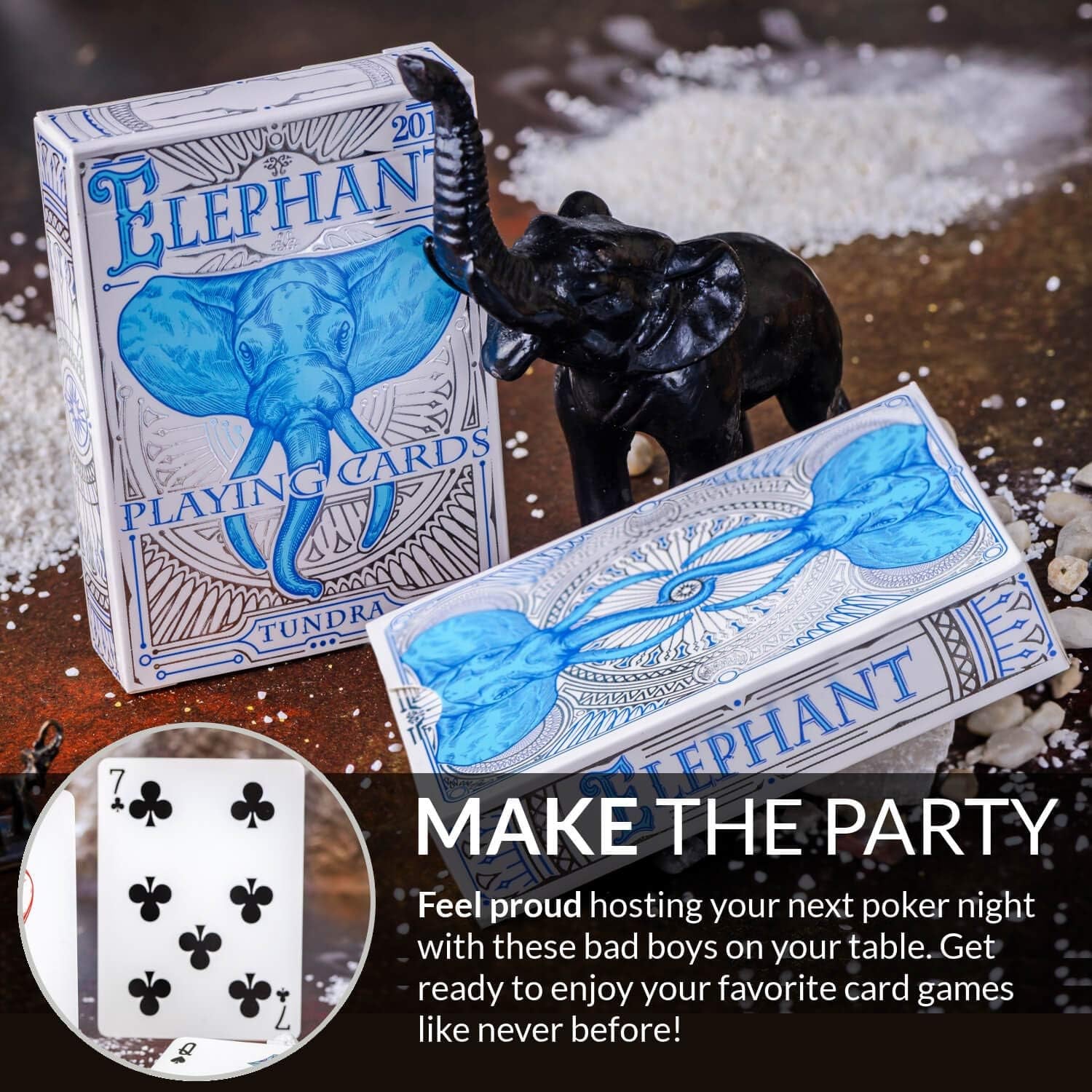 Elephant Tundra Playing Cards – Beautiful Deck of Cards with FREE Card Game Ebook, Hand Illustrated Poker Cards. Incredible Foil and Intricate Detail Makes Them Great Gifts for Kids and Adults