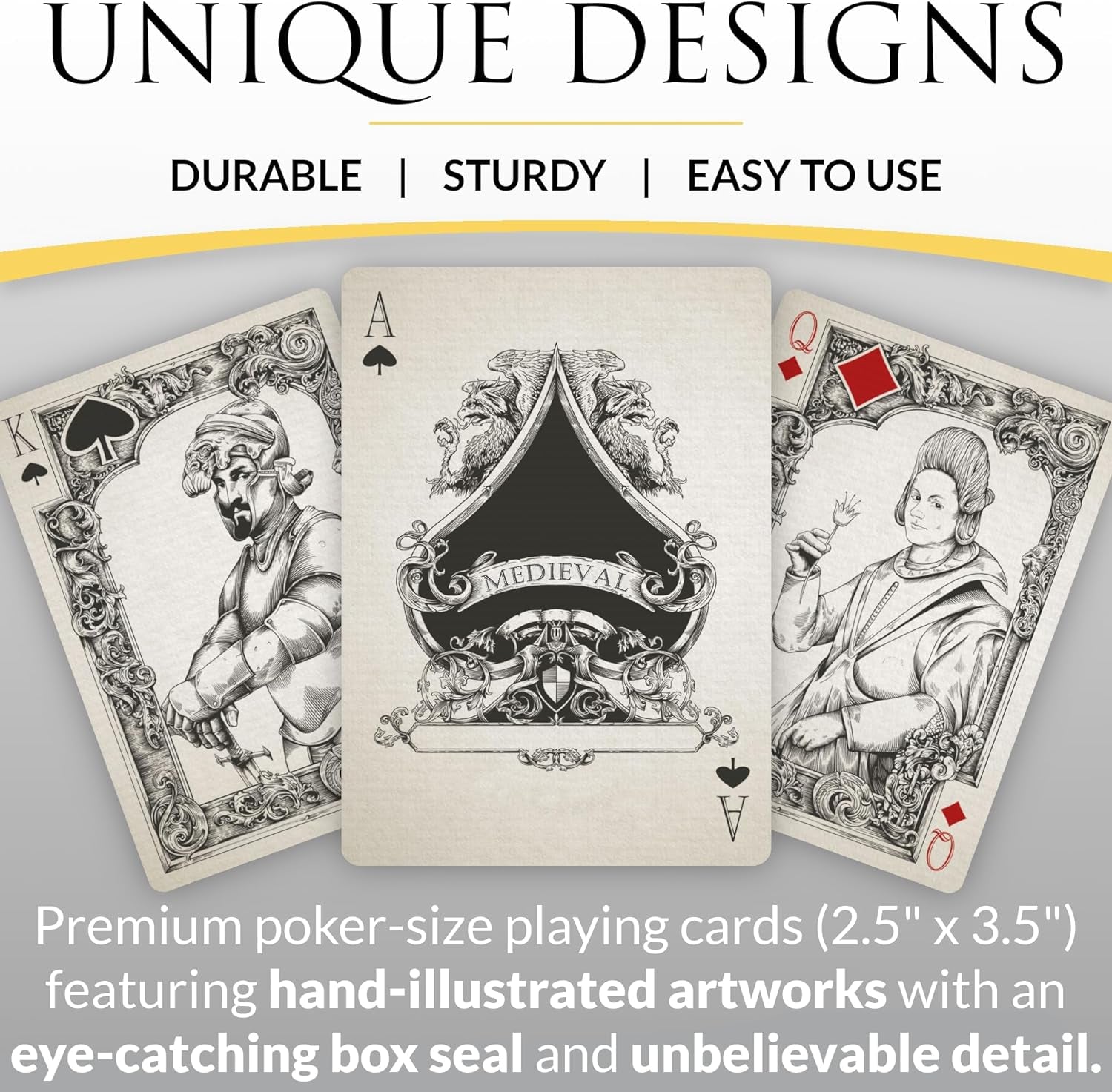 Medieval Playing Cards with Unique Seal and Free Card Game Ebook, Stand Out with Cool Poker Cards, Black Deck of Playing Cards, Unique Illustrated Designs for Kids & Adults, Playing Card Decks