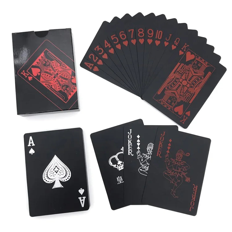 PVC Plastic Playing Cards Set Deck Poker Waterproof Game Poker Cards Party Magic Tricks Tool Black Gold 54 Pcs Creative Gift