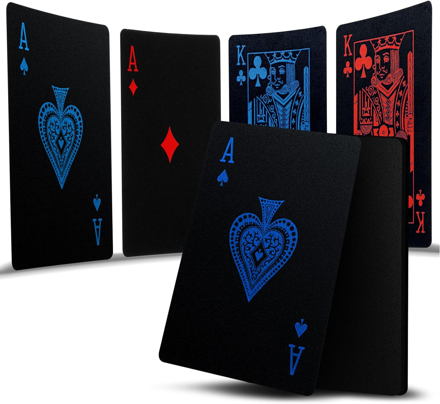 2 Decks Playing Cards Poker Cards Deck of Cards Premium Black Poker Cards Waterproof Plastic Cards with Gift Box,Game Tools for Family Game Party- Cool Red and Blue