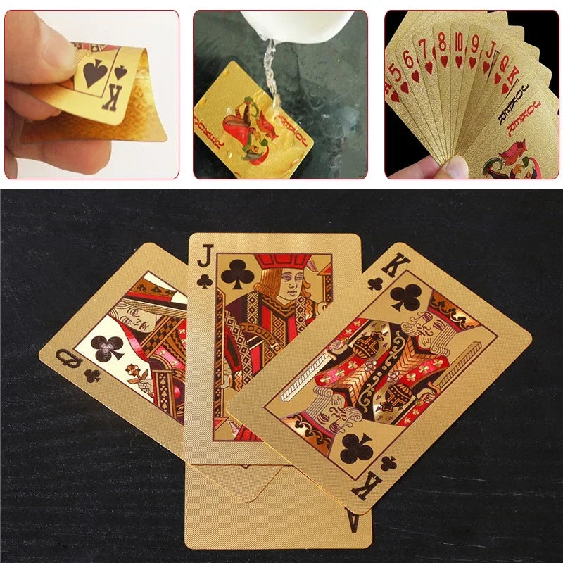 24K Gold Playing Cards Plastic Poker Game Deck Foil Pokers Pack Magic Cards Waterproof Card Gift Collection Gambling Board Game