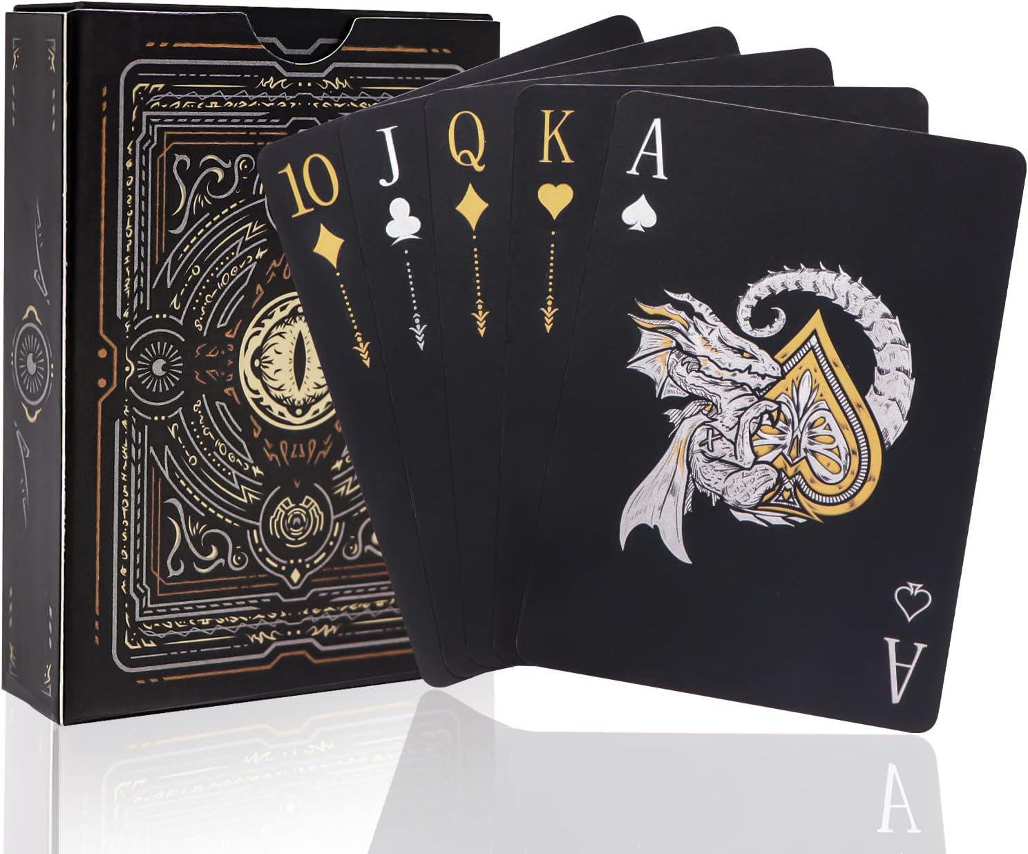 Easy Shuffling Plastic Waterproof Playing Cards,Cool Black Dragon Poker Cards for Game and Party, Deck of Cards（Dragon