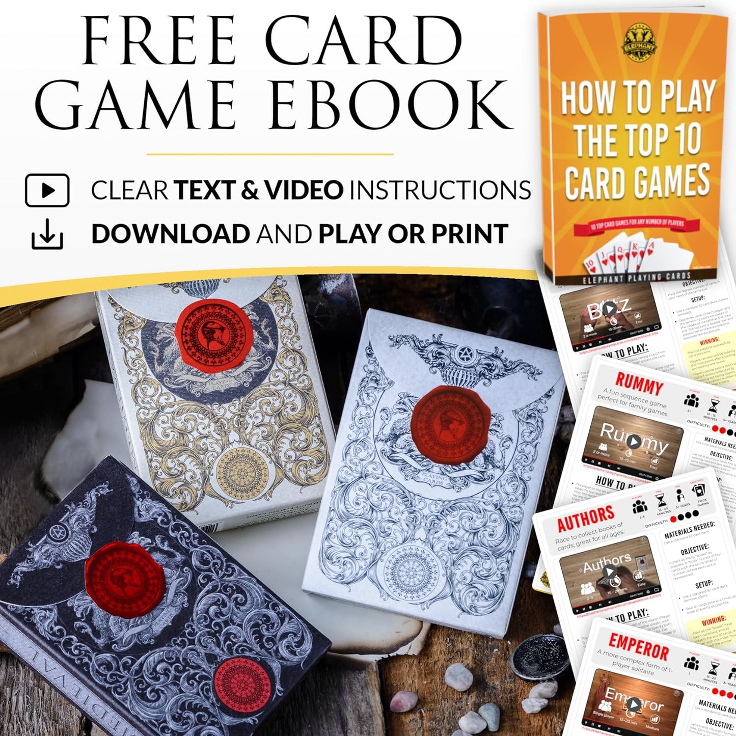 Medieval Playing Cards with Unique Seal and Free Card Game Ebook, Stand Out with Cool Poker Cards, Black Deck of Playing Cards, Unique Illustrated Designs for Kids & Adults, Playing Card Decks