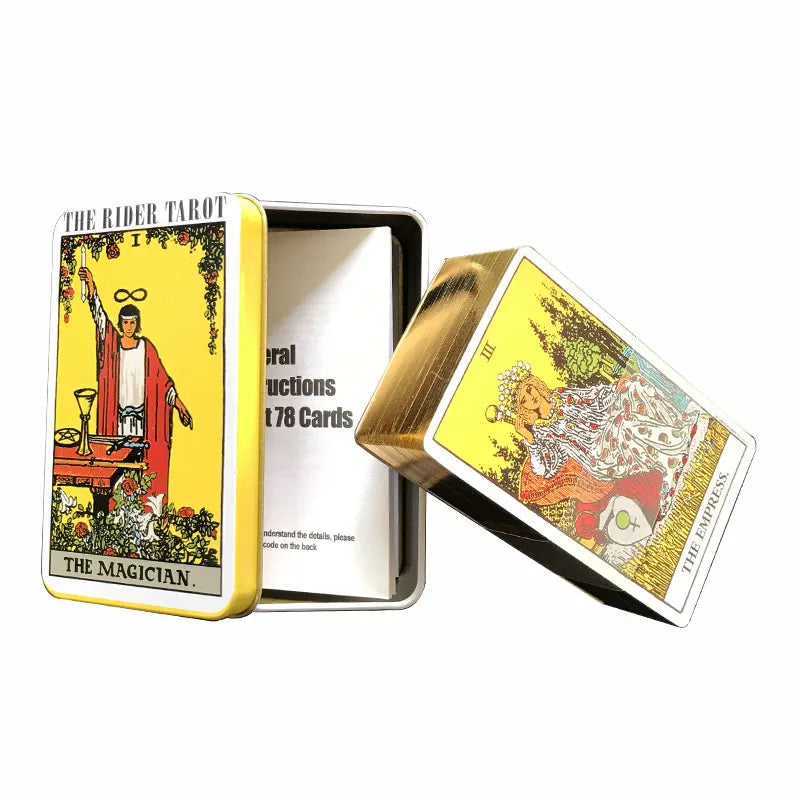 78Card Golden Art Nouveau Tarot Tin Box Gilded Edge Fate Divination Family Party Playing Card Game Tarot Card: Free Bag Delivery