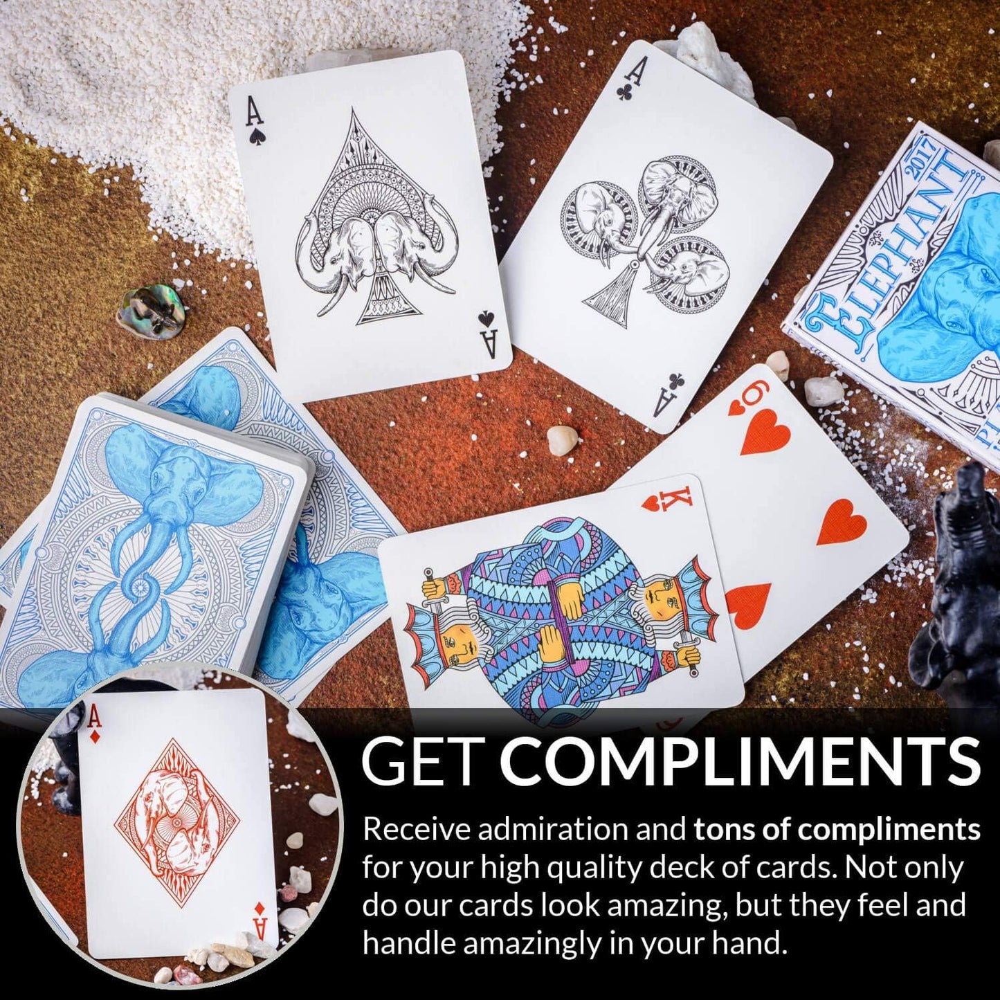 Elephant Tundra Playing Cards – Beautiful Deck of Cards with FREE Card Game Ebook, Hand Illustrated Poker Cards. Incredible Foil and Intricate Detail Makes Them Great Gifts for Kids and Adults