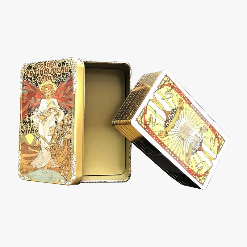 78Card Golden Art Nouveau Tarot Tin Box Gilded Edge Fate Divination Family Party Playing Card Game Tarot Card: Free Bag Delivery