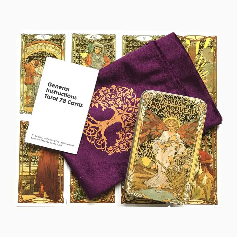 78Card Golden Art Nouveau Tarot Tin Box Gilded Edge Fate Divination Family Party Playing Card Game Tarot Card: Free Bag Delivery